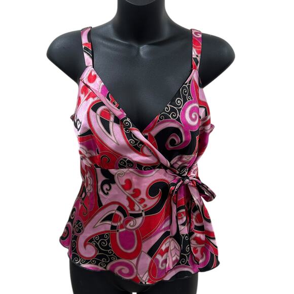 Y2k Bisou Bisou Satin Paisley Wrap Blouse - Picture 5 of 5